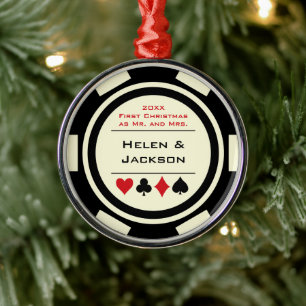 Poker Chip Första jul, herr och fru Black Ivory Julgransprydnad Metall