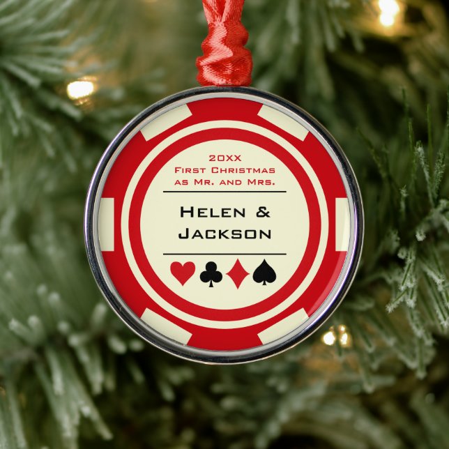 Poker Chip Första jul Mr & Mrs Red Ivory Julgransprydnad Metall (Träd)