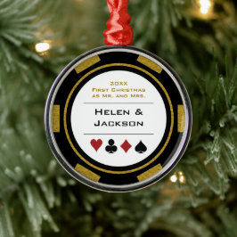 Poker Chip Första julen Mr. & Mrs. Black Guld Julgransprydnad Metall