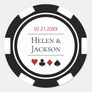 Poker Chip i Black and White Las Vegas Bröllop Runt Klistermärke