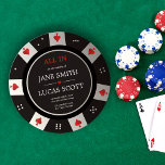 Poker Chip Las Vegas Casino bröllopsinbjudan Inbjudningar<br><div class="desc">Vi presenterar vår unika och minnesvärda bröllopsinbjudan - designad att se ut som en poker chip! Den här inbjudan är perfekt till par med kärlek för spel, kasinon eller vad som helst Vegas-themed. På framsidan av inbjudan finns en högkvalitativ utskrift av fullt-färg av ett poker chip med namn och bröllop-datum...</div>
