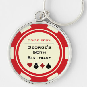Poker Chip Las Vegas Theme Red Benvit Rund Silverfärgad Nyckelring