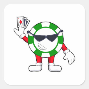 Poker chip med bokkort fyrkantigt klistermärke