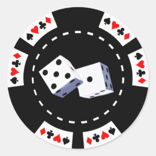 POKER CHIP MED DICE-ORNATION RUNT KLISTERMÄRKE