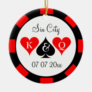 Poker chip-myntutsmyckning för Sin City bröllop Julgransprydnad Keramik