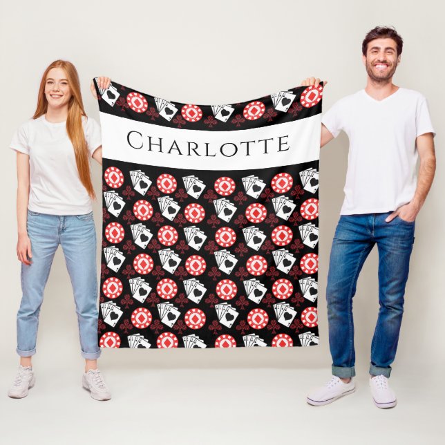 Poker Chip och spelkort Ess och Kor Fleecefilt (På plats)