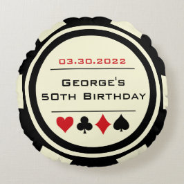 Poker Chip Stil Black and Creamy White Birthday Rund Kudde