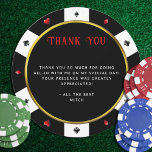 Poker Chip Tack Kort<br><div class="desc">Coola,  svart,  vit,  röd och guld kasinopoker chip tack vare ditt kort. Anpassa den med ditt eget meddelande och ett foto på baksidan. Underbar för en födelsedagsfest eller bröllop-reklamfest.</div>