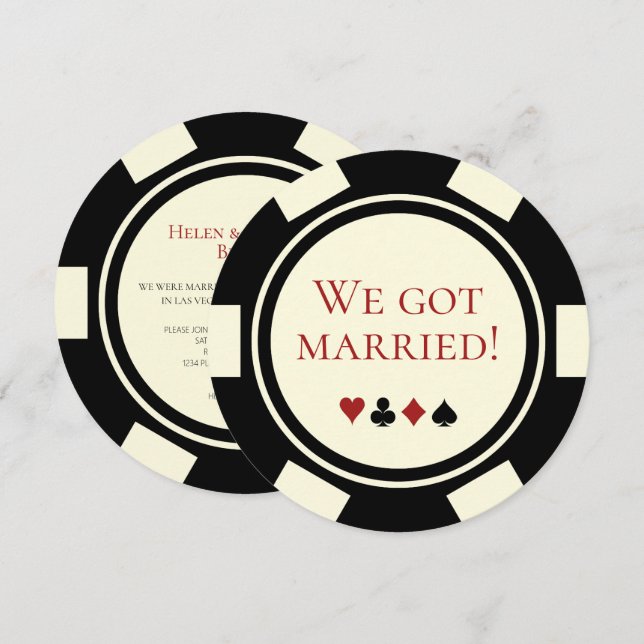 Poker Chip Vegas Bröllopsflykt Meddelande Inbjudningar (Fram/baksida)
