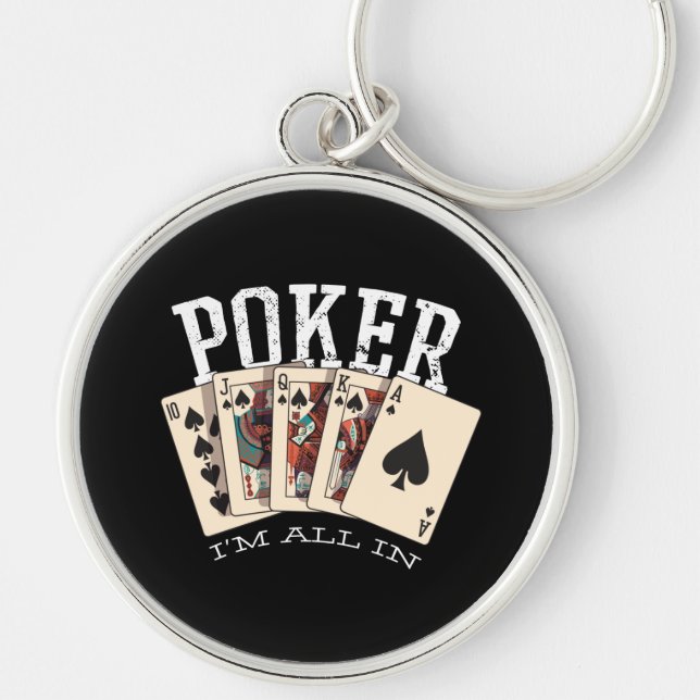 Poker-citat för spelare rund silverfärgad nyckelring (Framsidan)