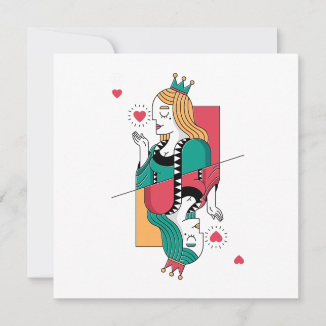 Poker Drottning Hjärta Spelkort Kasino Spelande Gi Inbjudningar (Framsida)