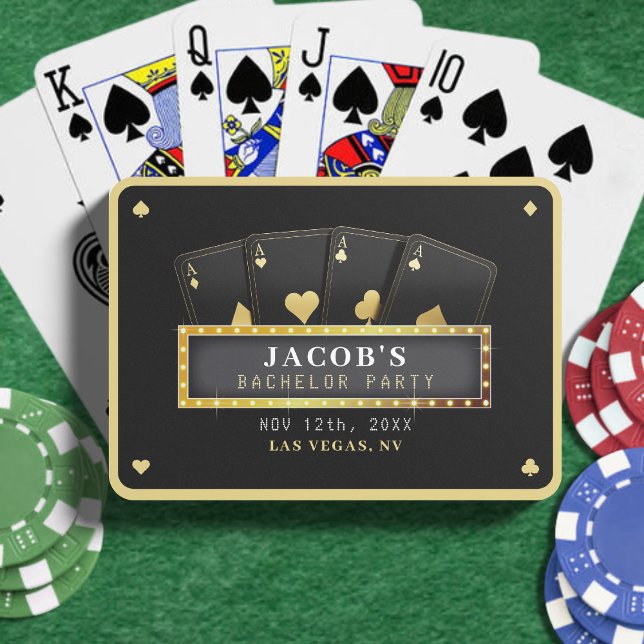 Poker Ess Black & Gold Svärmningsfest Casinokort (Poker Aces Black & Gold Bachelor Party Poker Cards
)