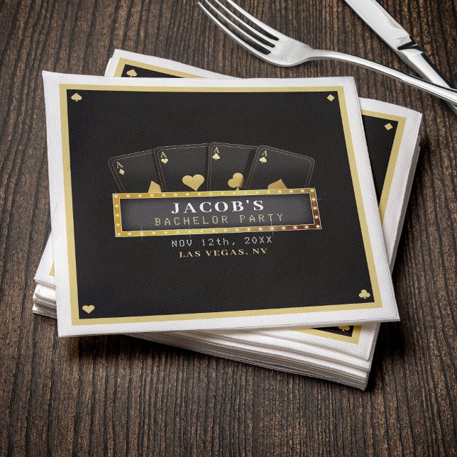 Poker Ess Black & Guld Bachelor Party Pappersservett (Poker Aces Black & Gold Bachelor Party Napkins
)