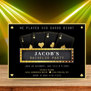 Poker Ess Guld & Black Bachelor Party Inbjudningar