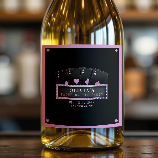 Poker Ess Pink & Black Möhippa (Poker Aces Pink & Black Bachelorette Party Sparkling Wine Label
)