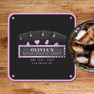 Poker Ess Pink & Svart Möhippa Fest Underlägg Papper Kvadrat