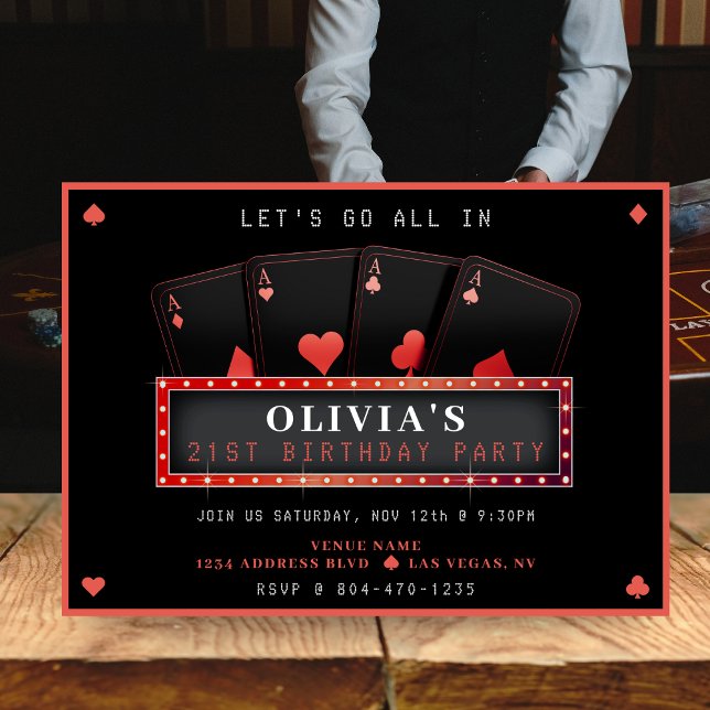 Poker Ess Red & Black 21:a födelsedagen Party Inbjudningar (Poker Aces Red & Black 21s Birthday Party Invitation
)