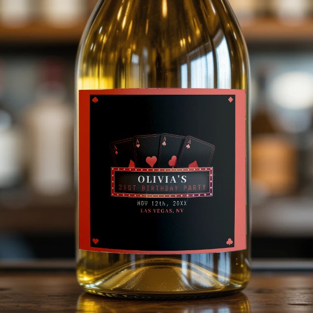 Poker Ess Red & Black 21-årsfirande (Poker Aces Red & Black 21st Birthday Party Sparkling Wine Label
)