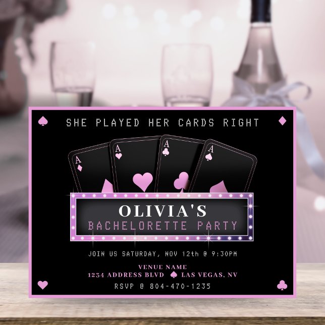 Poker Ess Rosa & Black Bachelorette Party Inbjudningar (Skapare uppladdad)