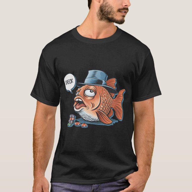 Poker Fish - Rolig Karikatyr T Shirt (Framsida)