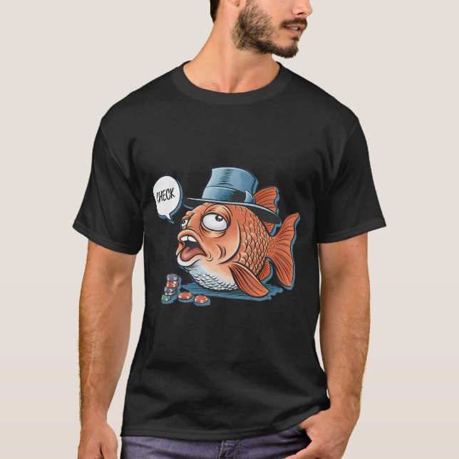Poker Fish - Rolig Karikatyr T Shirt (Framsida)