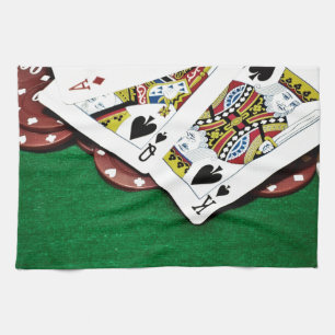 Poker för bord för visningkortgrönt kökshandduk