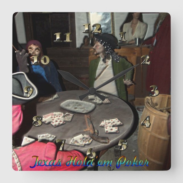 Poker för em för Texas håll` Fyrkantig Klocka (Framsida)