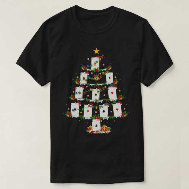 Poker Game Lover Xmas Lights Poker Christmas Tree  T Shirt (Design framsida)