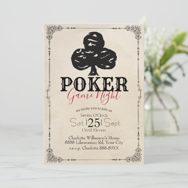 Poker Game Night Vintage Style Klöver Inbjudningar (Stående Fram)