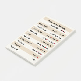 Poker Hand Rankningspåminnelse med Beige Rand Post-it Block
