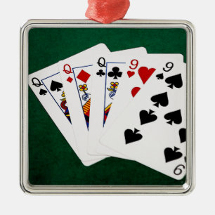 Poker Händer - Fullt House - Queen and Nine Julgransprydnad Metall