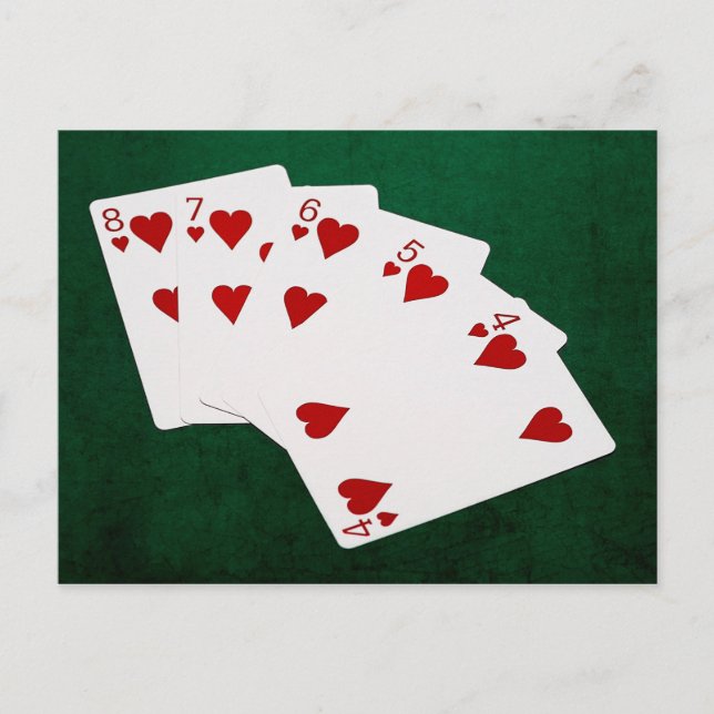 Poker Händer - Rak spolning - Hjärter Kostym Vykort (Framsida)