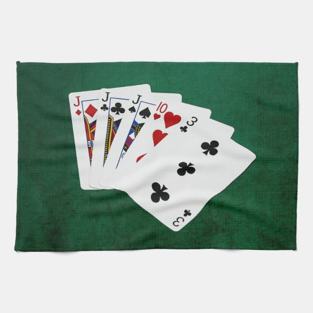 Poker Händer - tre av ett slag - Jack Kökshandduk (Horisontell)