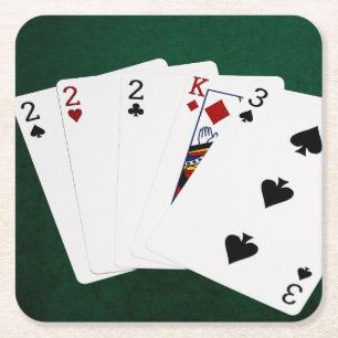 Poker Händer - tre av ett slag - två Underlägg Papper Kvadrat
