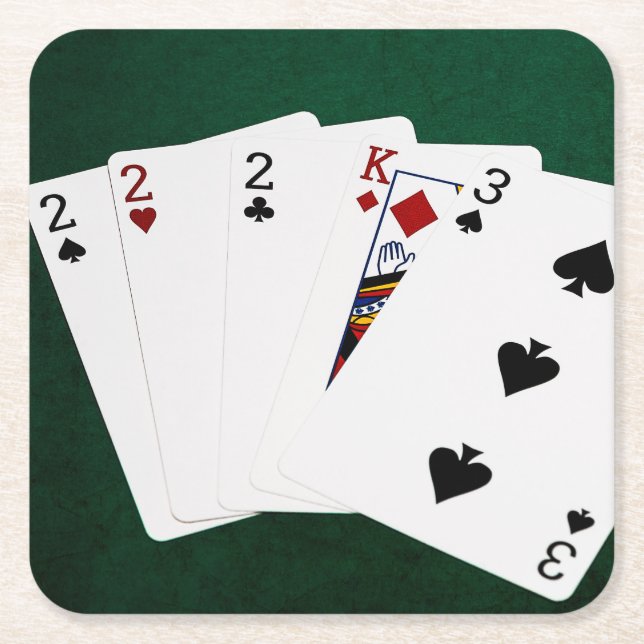 Poker Händer - tre av ett slag - två Underlägg Papper Kvadrat (Framsidan)
