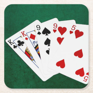 Poker Händer - två par - Kung, nio Underlägg Papper Kvadrat