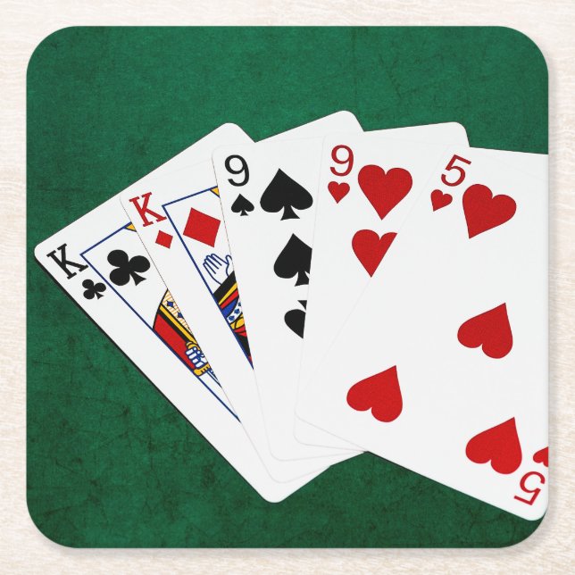 Poker Händer - två par - Kung, nio Underlägg Papper Kvadrat (Framsidan)