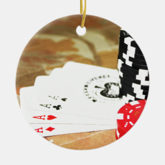 Poker-kort Ess Chip Gambling Casino Win-spel Julgransprydnad Keramik