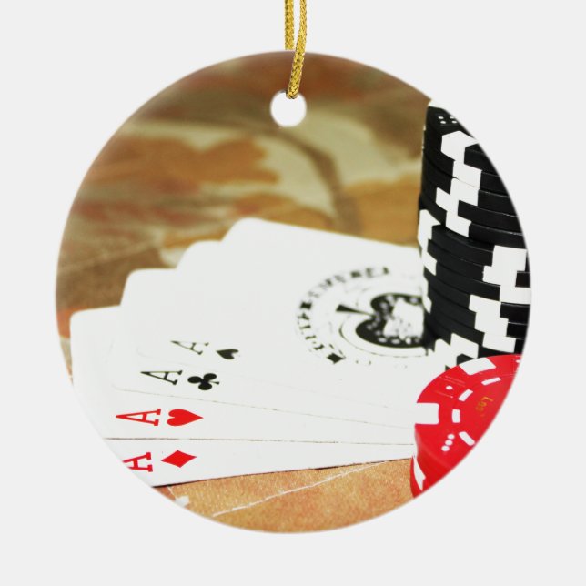 Poker-kort Ess Chip Gambling Casino Win-spel Julgransprydnad Keramik (Framsidan)