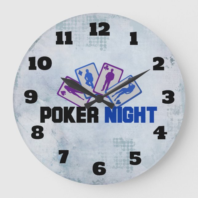 Poker Natt med spelkort i blått och Lila Stor Klocka (Framsida)