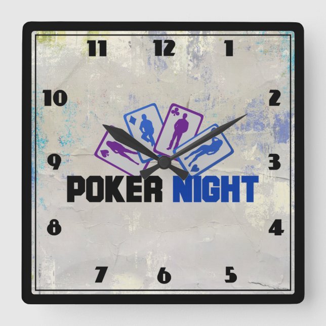 Poker-natt med uppspelningskort i blått och Lila Fyrkantig Klocka (Framsida)