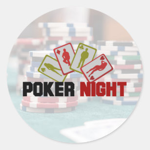 Poker Natt med uppspelningskort och Poker Chip Runt Klistermärke
