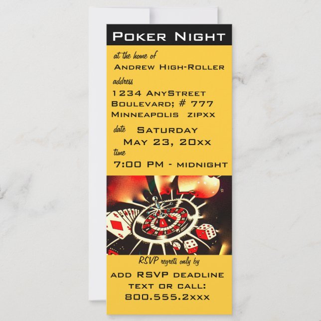 Poker Night Casino Theme Inbjudan (Framsida)