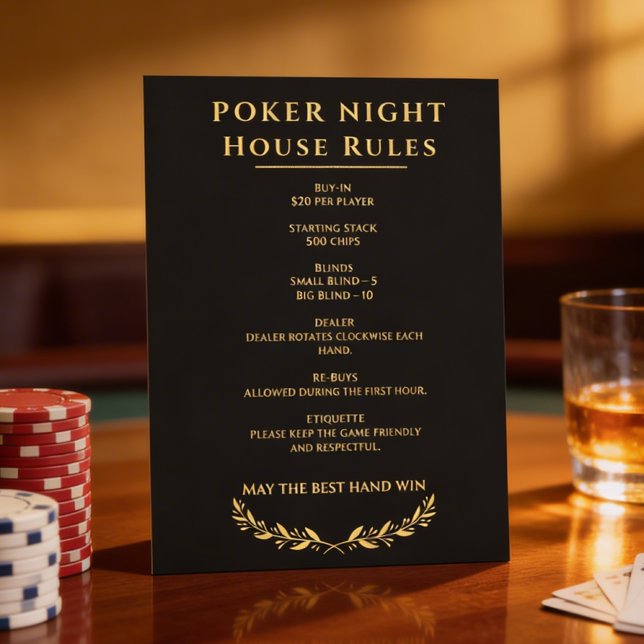 Poker Night House Rules Sign Black and Gold (Skapare uppladdad)