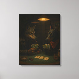 Poker Night | Wolf and Doberman Noir Art Canvastryck