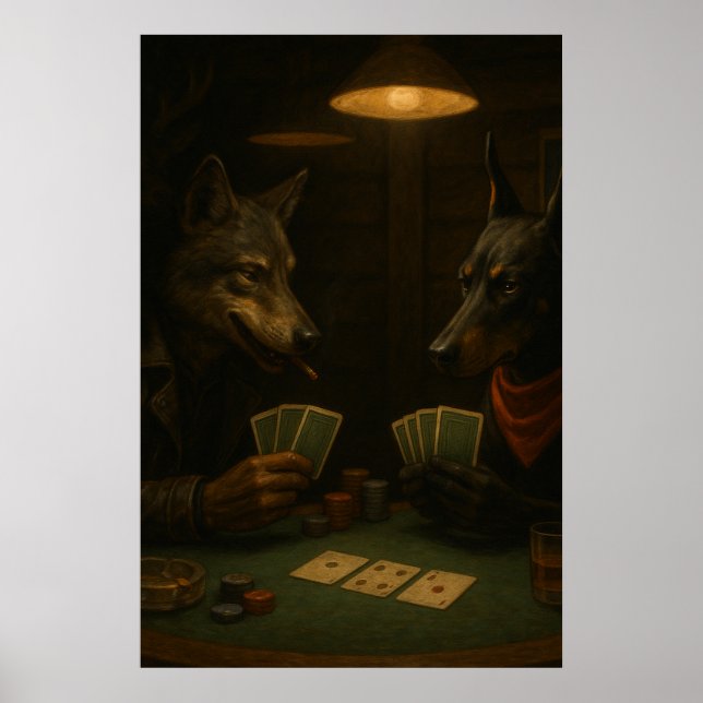 Poker Night | Wolf and Doberman Noir Art Poster (Framsidan)