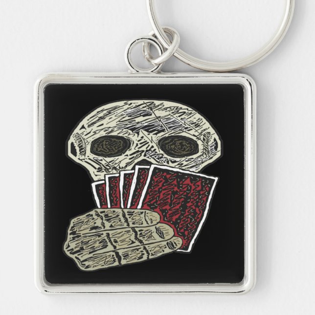 Poker Player Fyrkantig Silverfärgad Nyckelring (Framsidan)