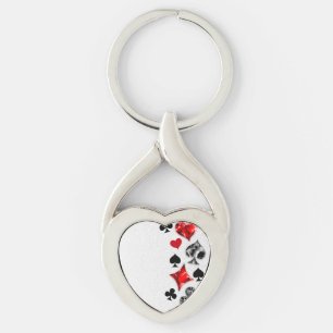 Poker Player Spelare spelar kort Kostym Las Vegas Twisted Heart Silverfärgad Nyckelring
