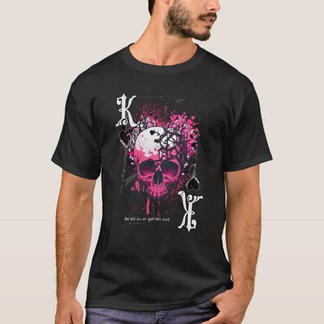 Poker Playing Card Apparel King Of Hearts Skull T Shirt (Framsida)