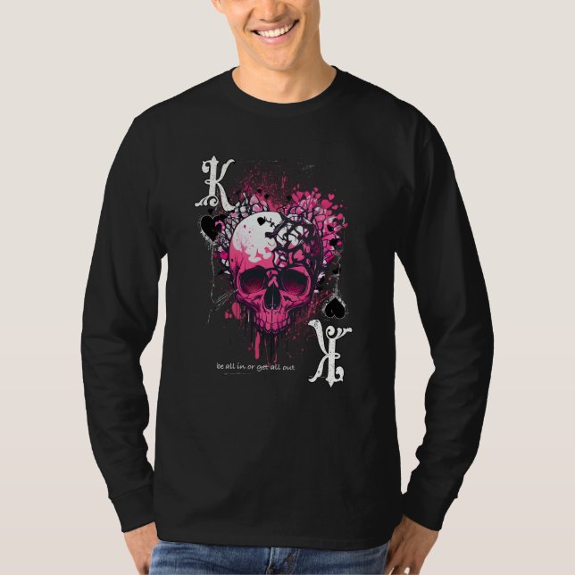Poker Playing Card Apparel King Of Hearts Skull T Shirt (Framsida)